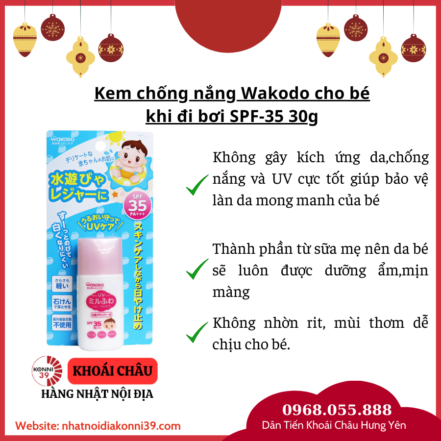 Kem chống nắng Wakodo cho bé khi đi bơi SPF-35 30g