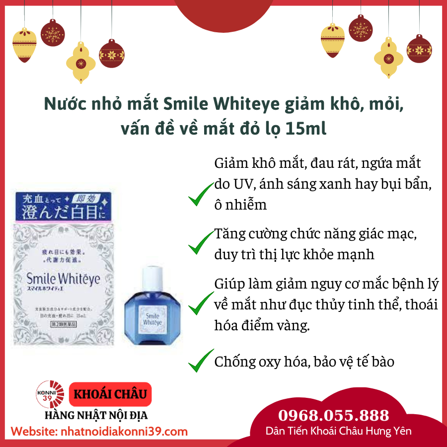 Nước nhỏ mắt Smile Whiteye giảm khô, mỏi, vấn đề về mắt đỏ lọ 15ml