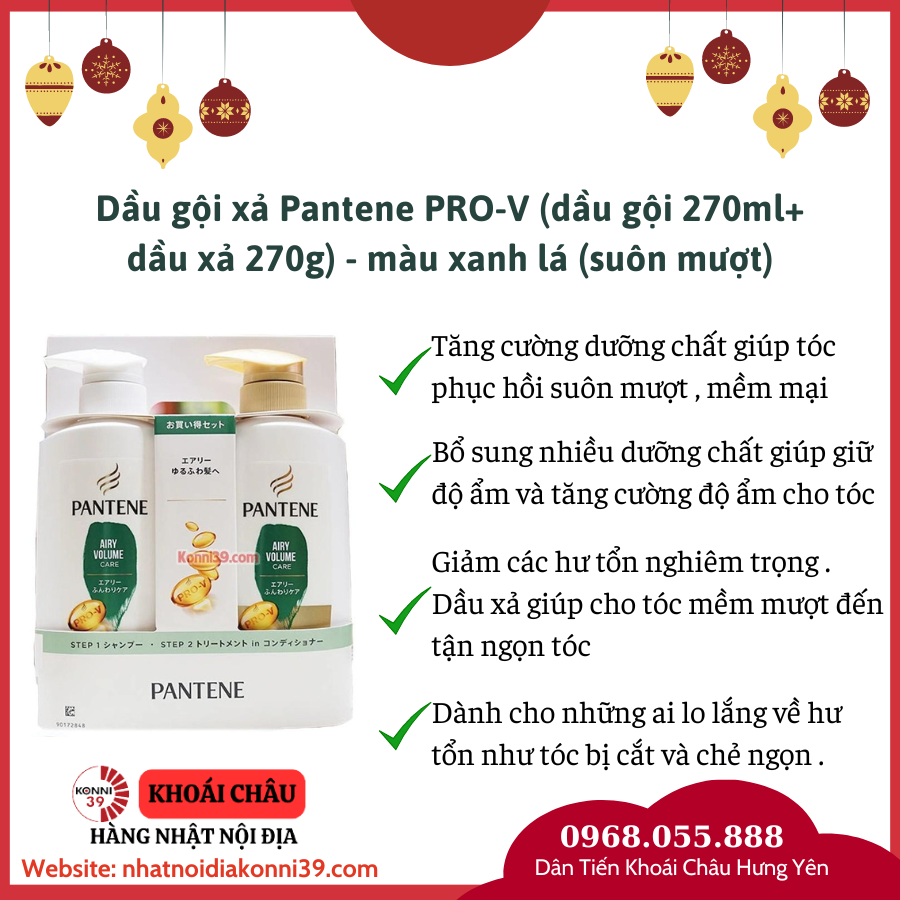 Dầu gội xả Pantene PRO-V (dầu gội 270ml+ dầu xả 270g) - màu xanh lá (suôn mượt)