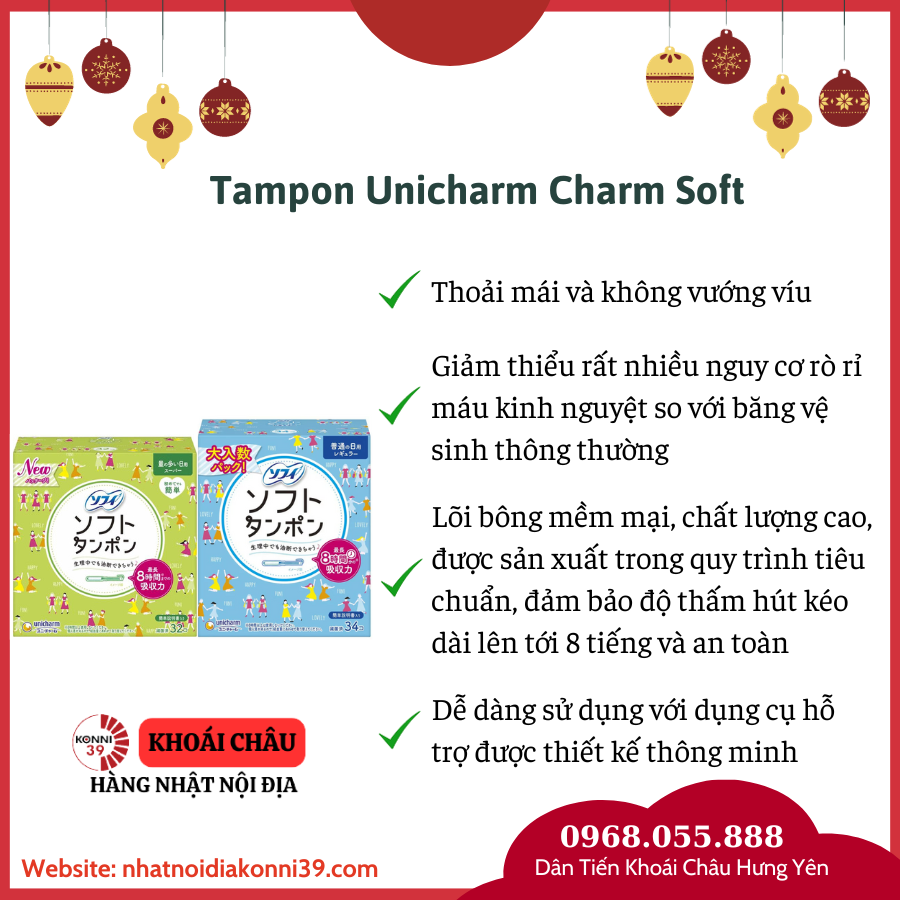 Tampon Unicharm Charm Soft hộp 34 chiếc