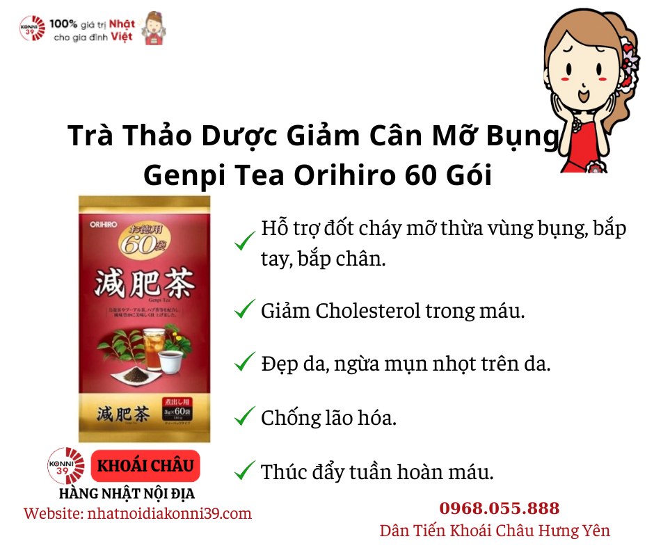 Trà Thảo Dược Giảm Cân Mỡ Bụng Genpi Tea Orihiro 60 Gói