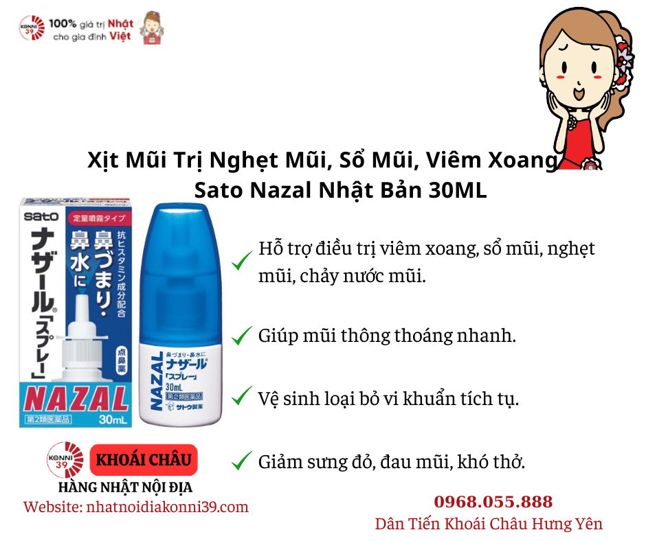 Xịt Trị Viêm Xoang, Viêm Mũi, Nghẹt Mũi, Sổ Mũi Sato Nazal