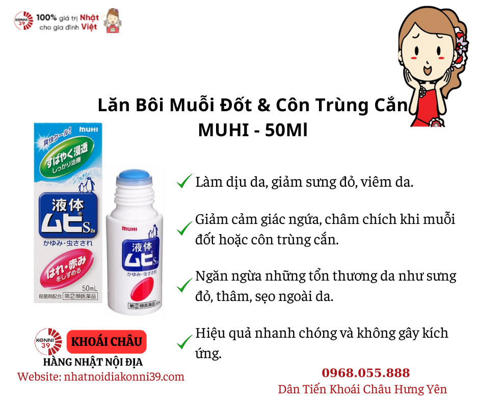 Lăn Bôi Muỗi Đốt Và Côn Trùng Cắn Muhi 50ml
