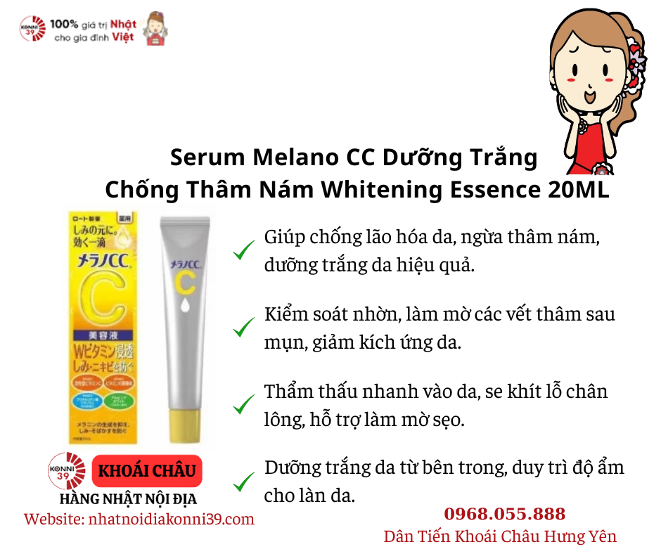 Serum Melano CC Dưỡng Trắng Chống Thâm Nám Whitening Essence 20ML