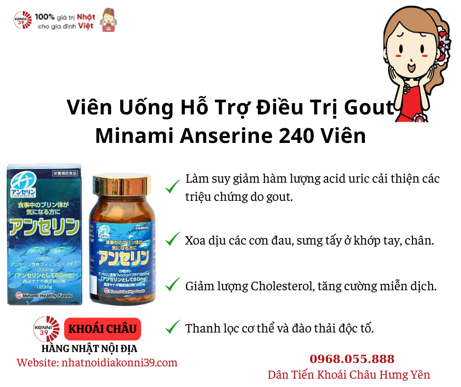 Viên Uống Hỗ Trợ Điều Trị Gout Minami Anserine 240 Viên