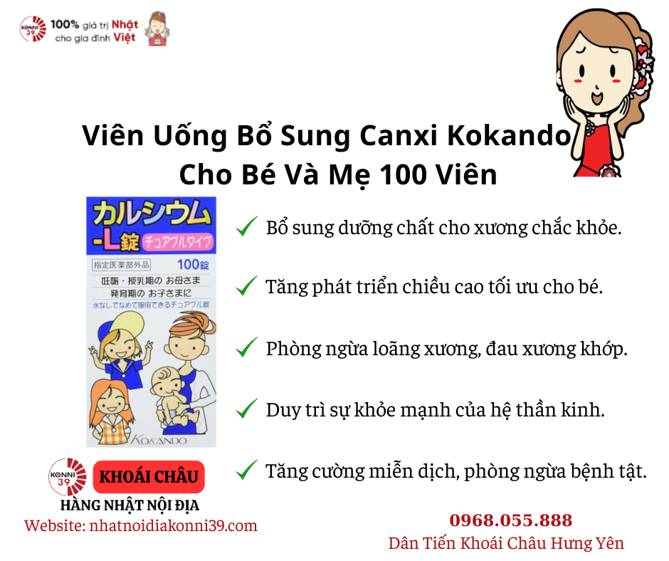 Viên Uống Bổ Sung Canxi Kokando Cho Bé Và Mẹ 100 Viên