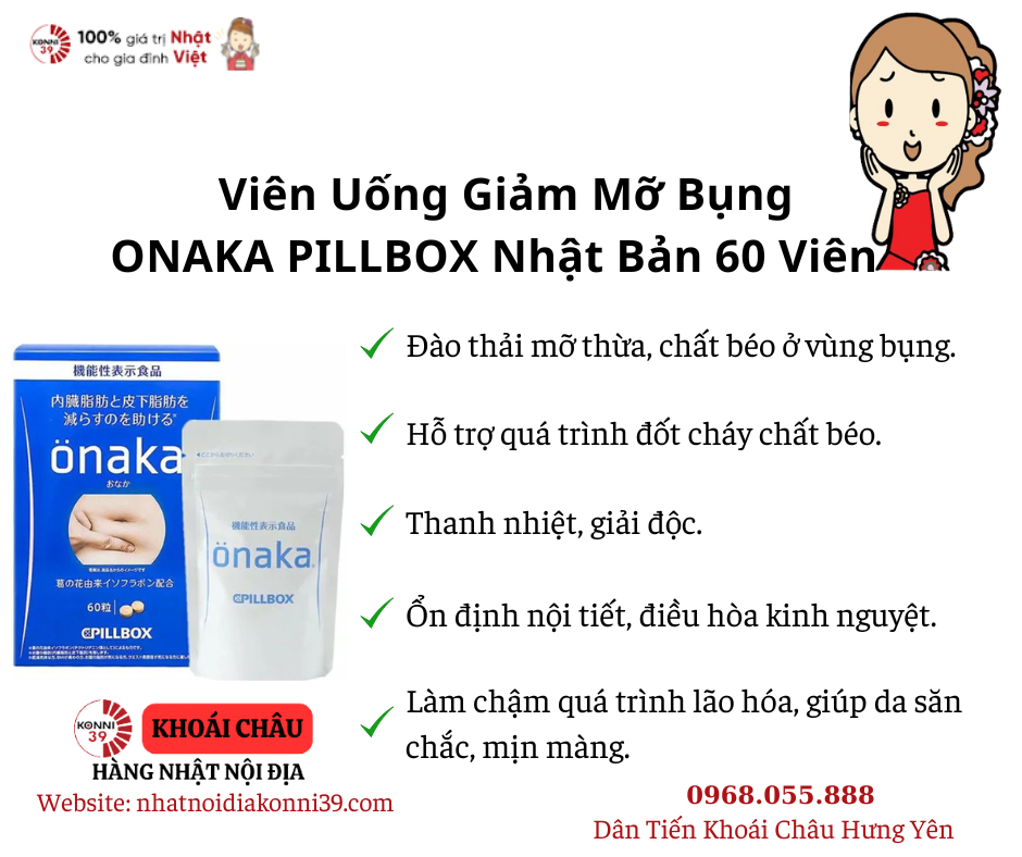 Viên Uống Giảm Mỡ Bụng ONAKA PILLBOX Nhật Bản 60 Viên