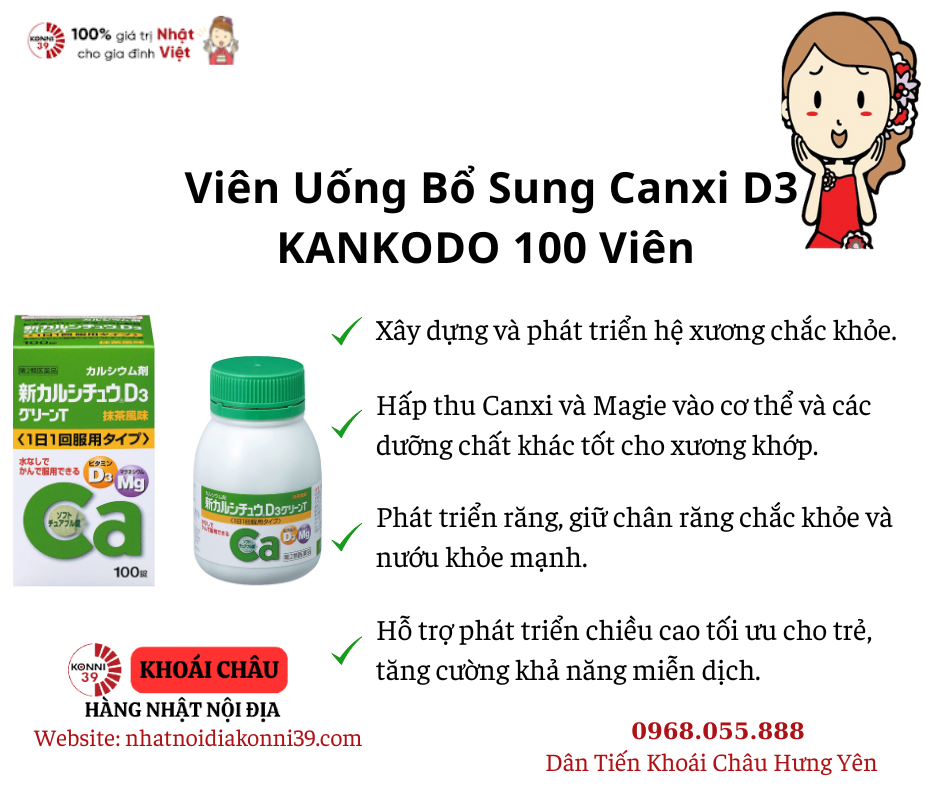 Viên Uống Bổ Sung Canxi Kankodo Nhật Bản 100 Viên