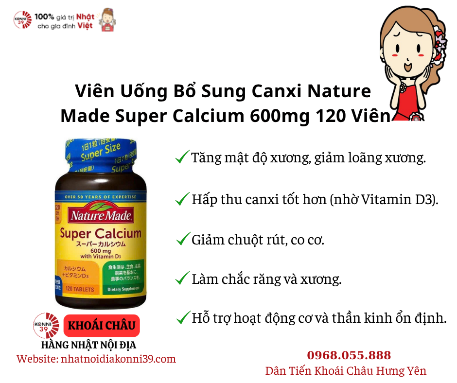 Viên Uống Bổ Sung Canxi Nature Made Super Calcium 600mg 120 Viên