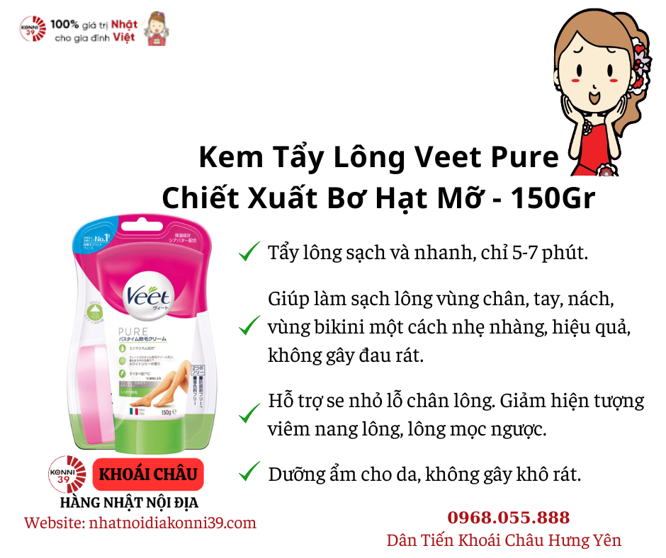 Kem Tẩy Lông Veet Pure Chiết Xuất Bơ Hạt Mỡ - 150Gr