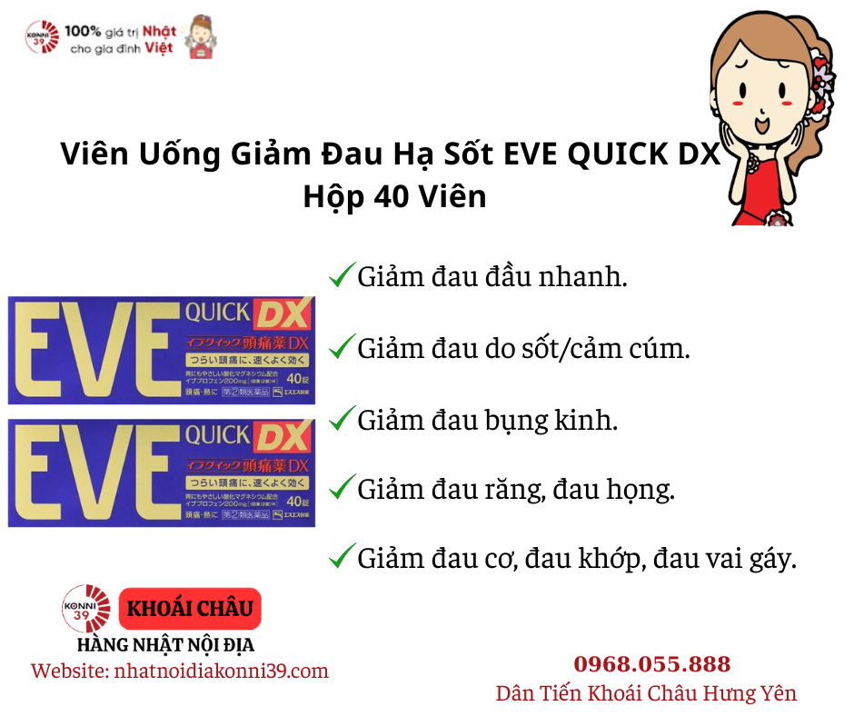 Viên Uống Giảm Đau Hạ Sốt EVE QUICK DX Hộp 40 Viên
