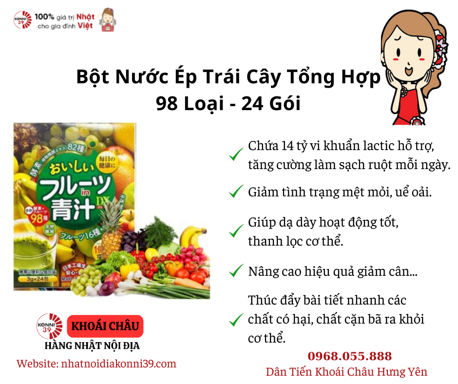 Bột Nước Ép Trái Cây Tổng Hợp 98 Loại - 24 Gói