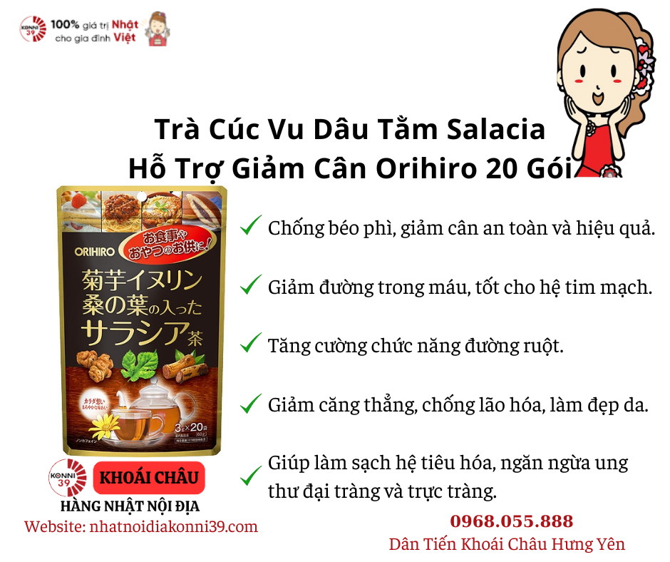 Trà Cúc Vu Dâu Tằm Salacia Hỗ Trợ Giảm Cân Orihiro 20 Gói