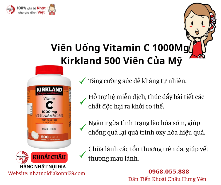 Viên Uống Vitamin C 1000Mg Kirkland 500 Viên Của Mỹ
