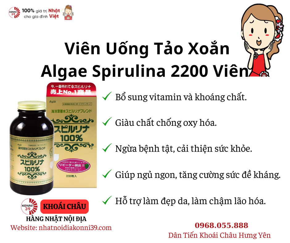 Viên Uống Tảo Xoắn Algae Spirulina 2200 Viên