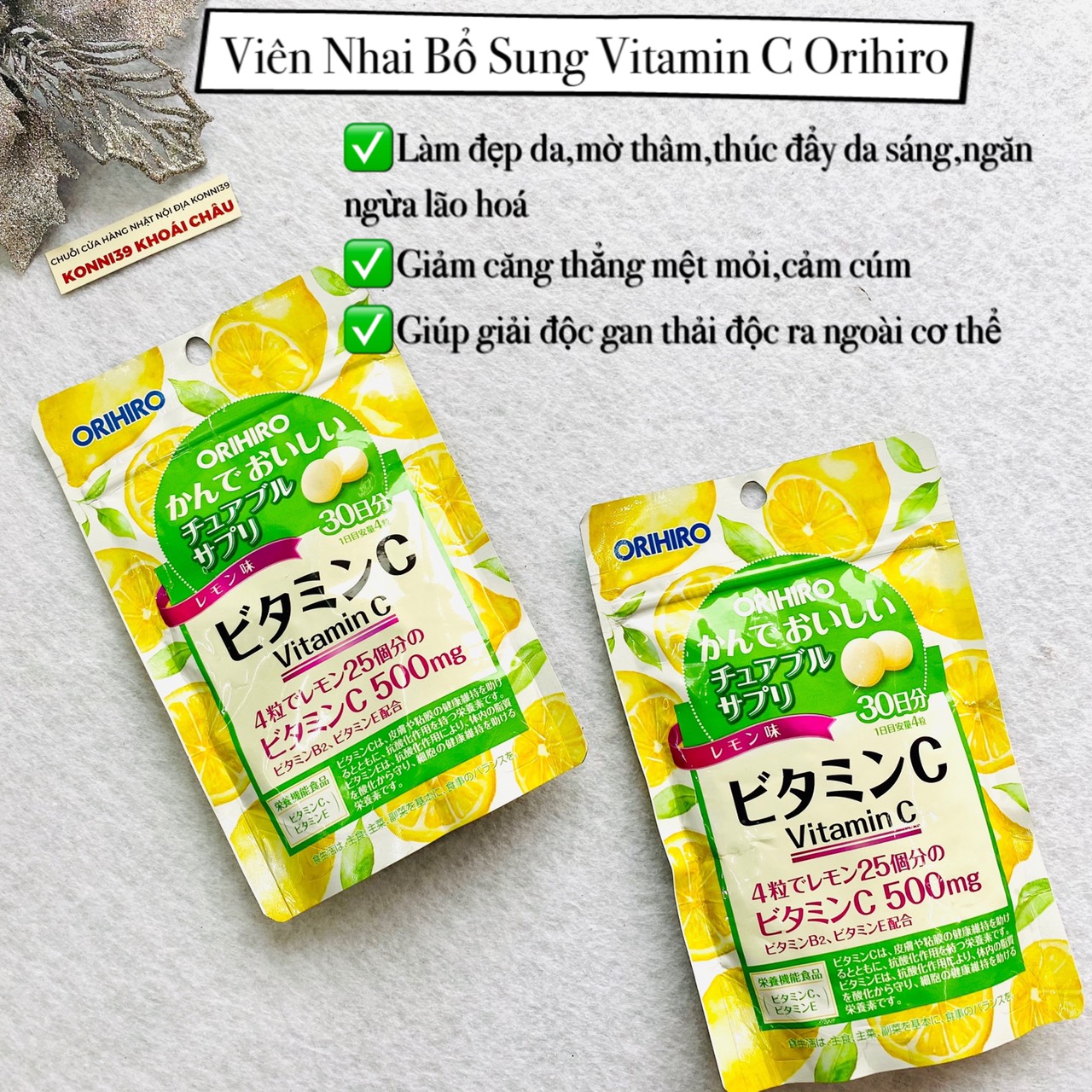 Viên nhai bổ sung vitamin C ORIHIRO 120 viên (vị chanh)