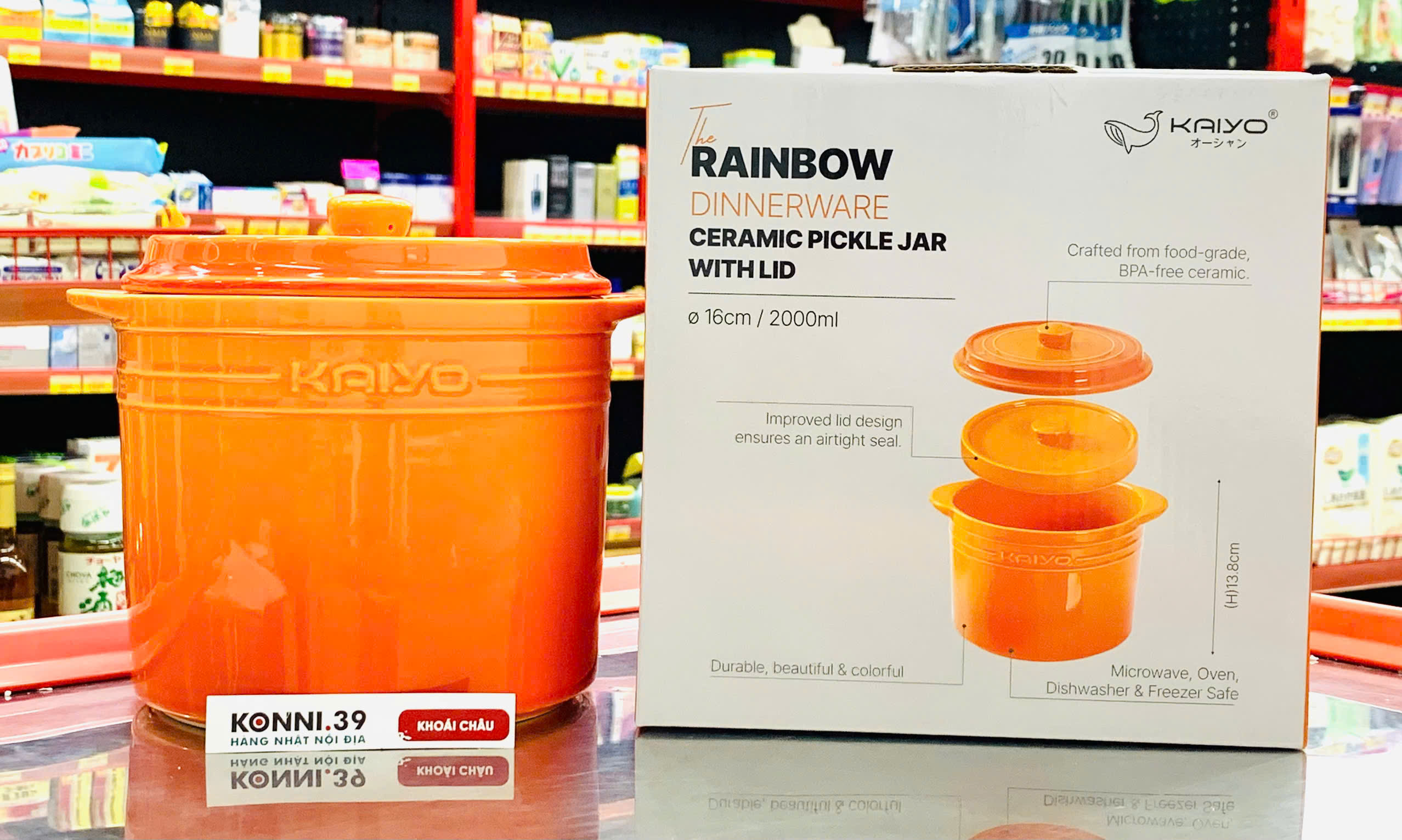 Hũ Gốm Sứ Muối Dưa Cà Rainbow Kaiyo 2L Màu Cam