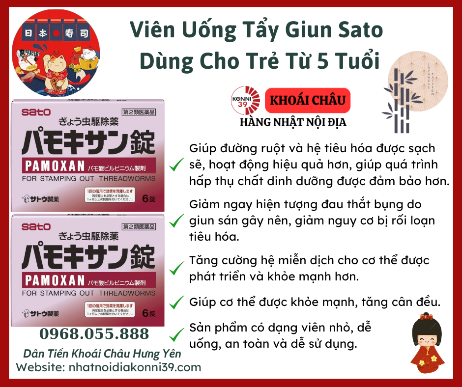 Viên Uống Tẩy Giun Sato Dùng Cho Trẻ Từ 5 Tuổi