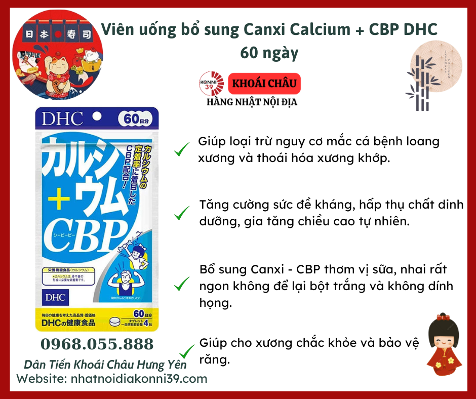 Viên uống bổ sung Canxi Calcium + CBP DHC 60 ngày