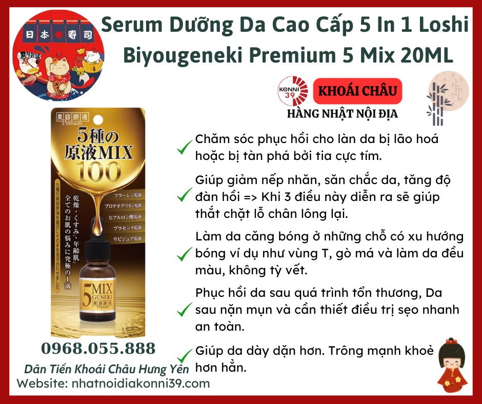 Serum Dưỡng Da Cao Cấp 5 In 1 Loshi Biyougeneki Premium 5 Mix 20ML