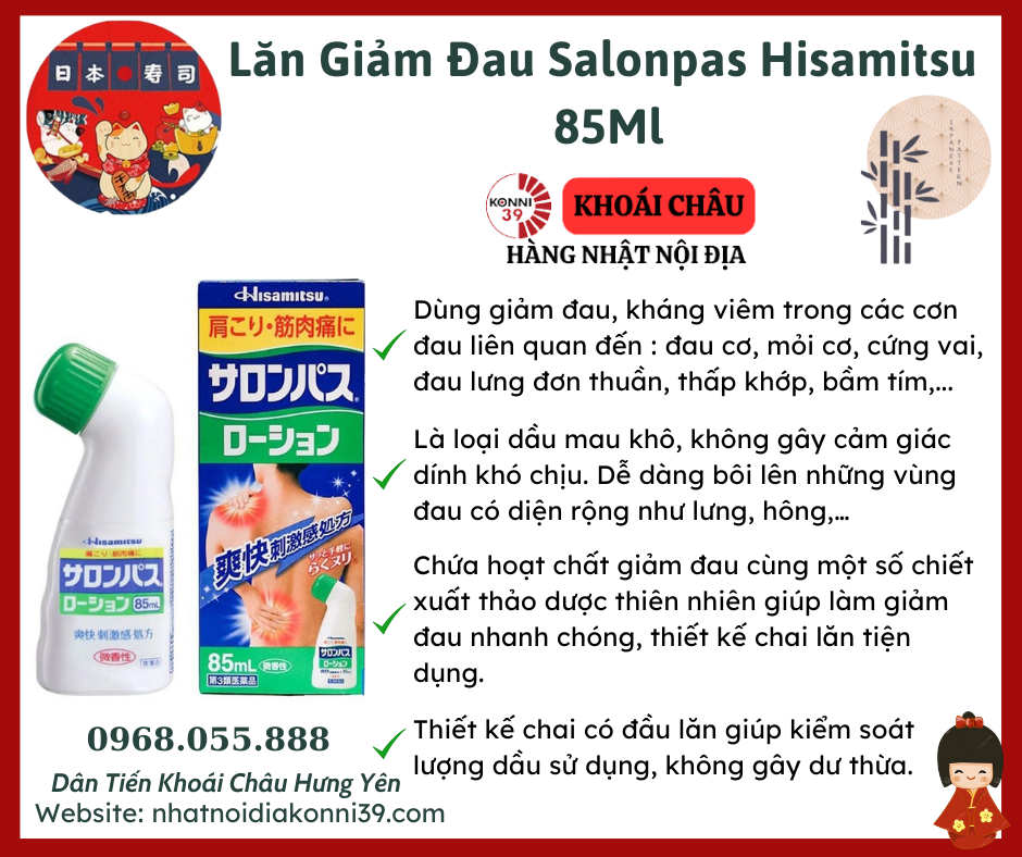 Lăn Giảm Đau Salonpas Hisamitsu 85Ml