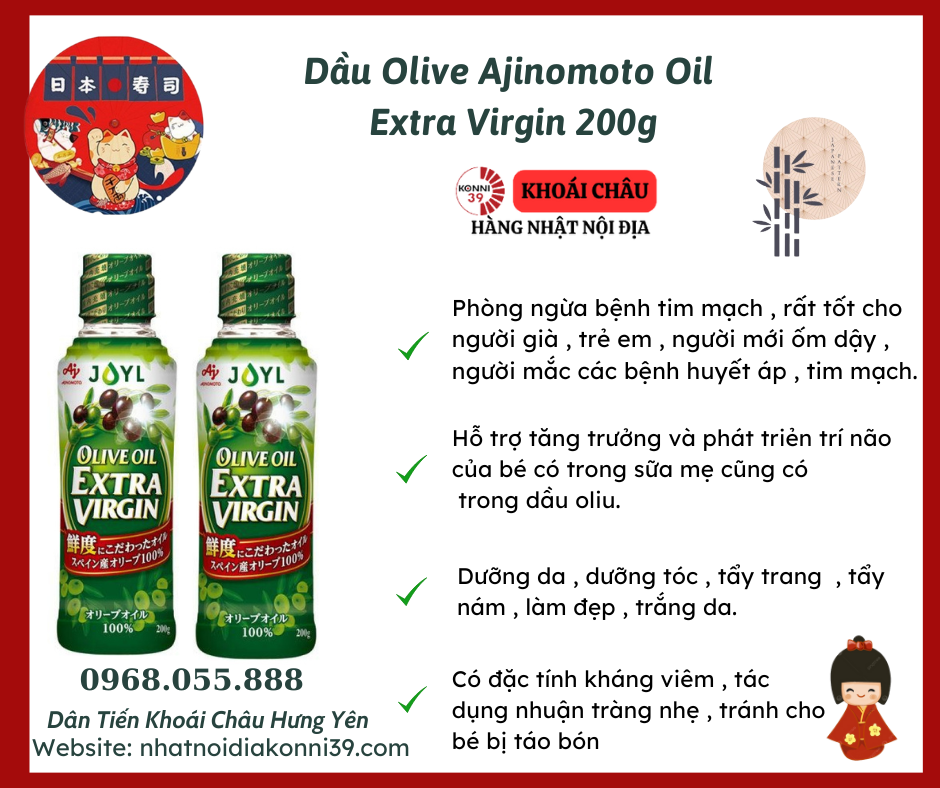 Dầu Olive Ajinomoto Oil Extra Virgin 200g