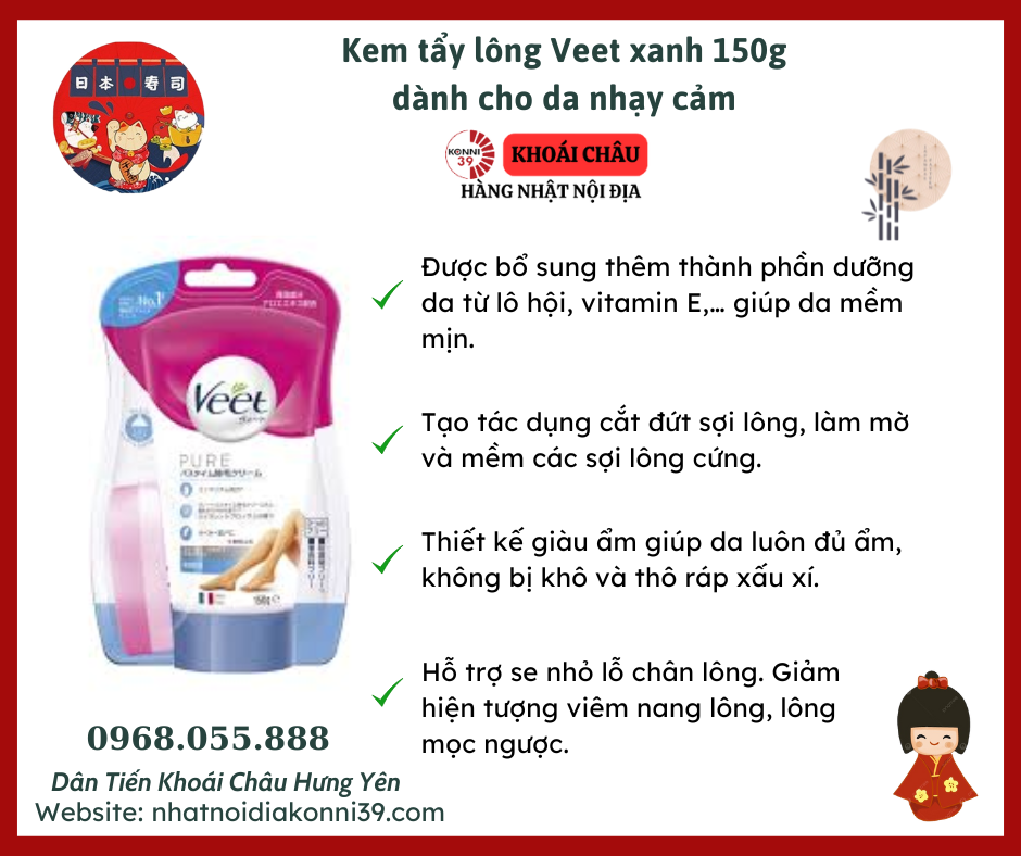 Kem tẩy lông Veet xanh 150g dành cho da nhạy cảm