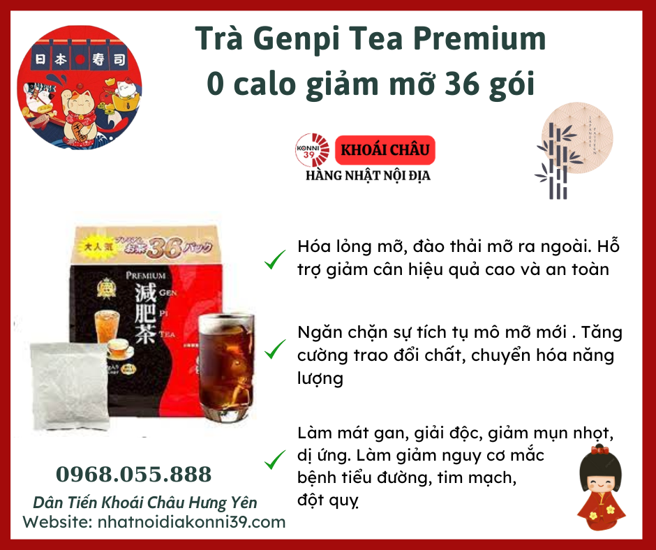 Trà Genpi Tea Premium 0 calo giảm mỡ 36 gói