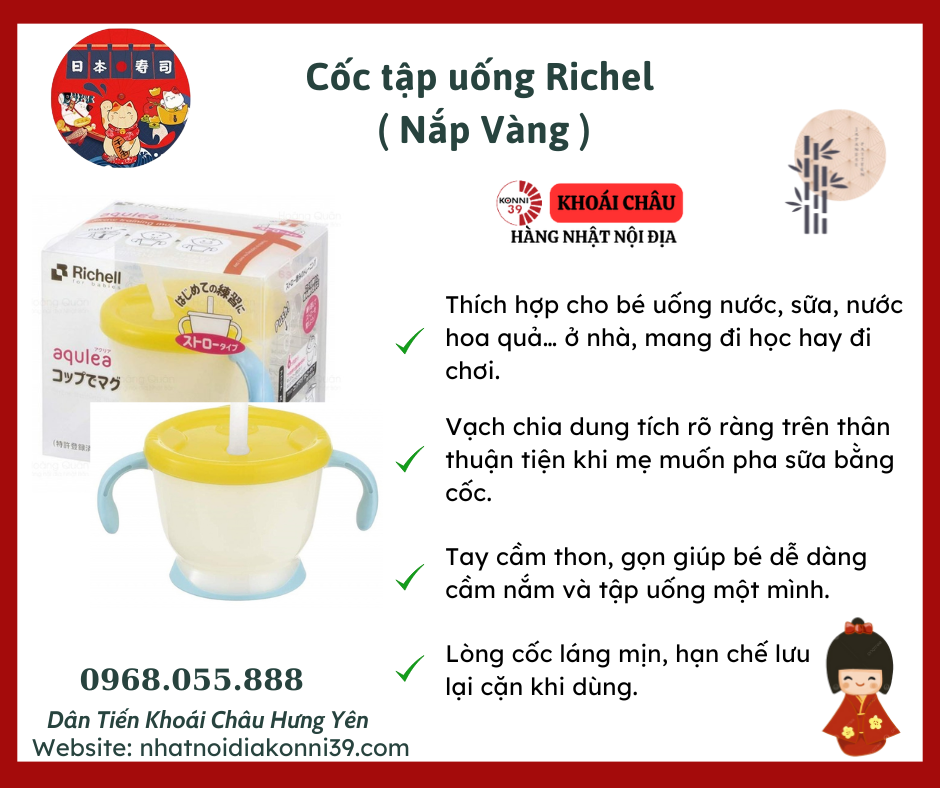 Cốc tập uống Richell ( Nắp Vàng )