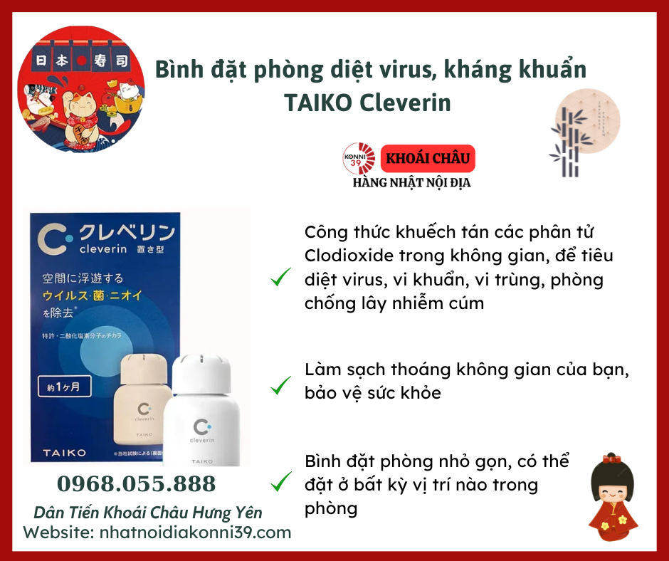 Bình đặt phòng diệt virus, kháng khuẩn TAIKO Cleverin trong vòng 1 tháng 60g