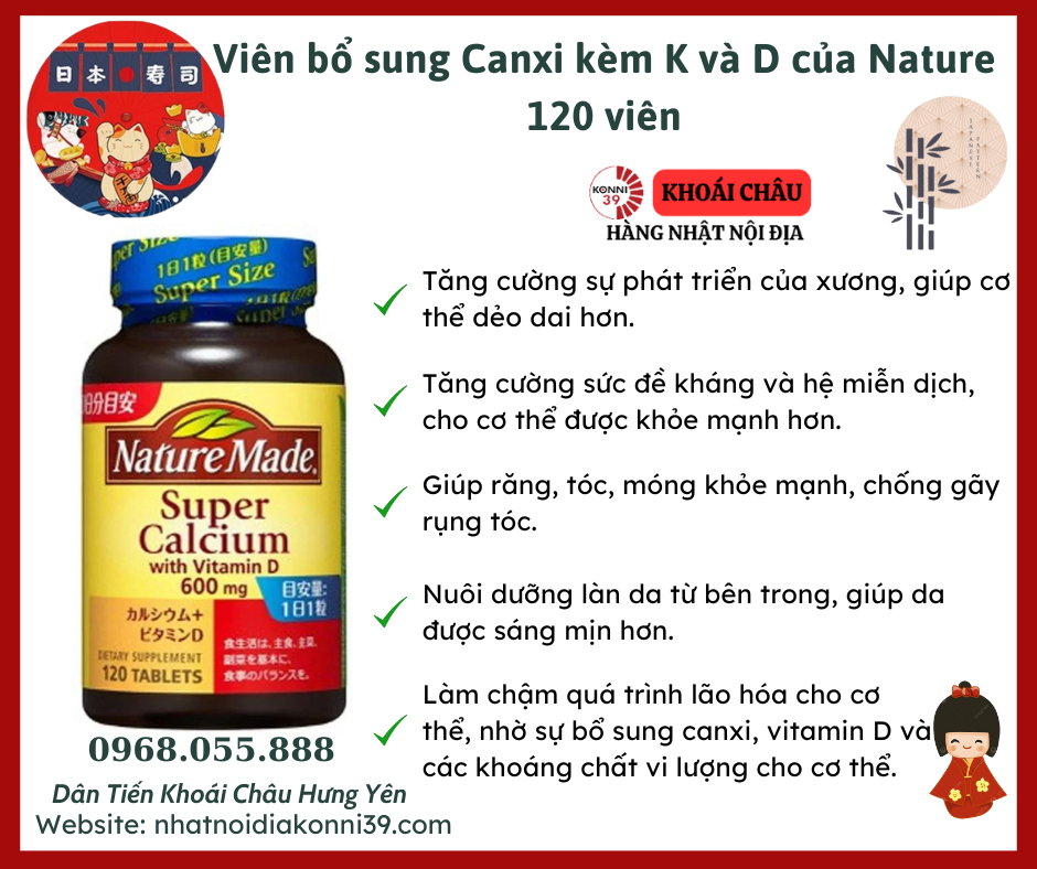 Viên bổ sung Canxi kèm K và D của Nature 120 viên
