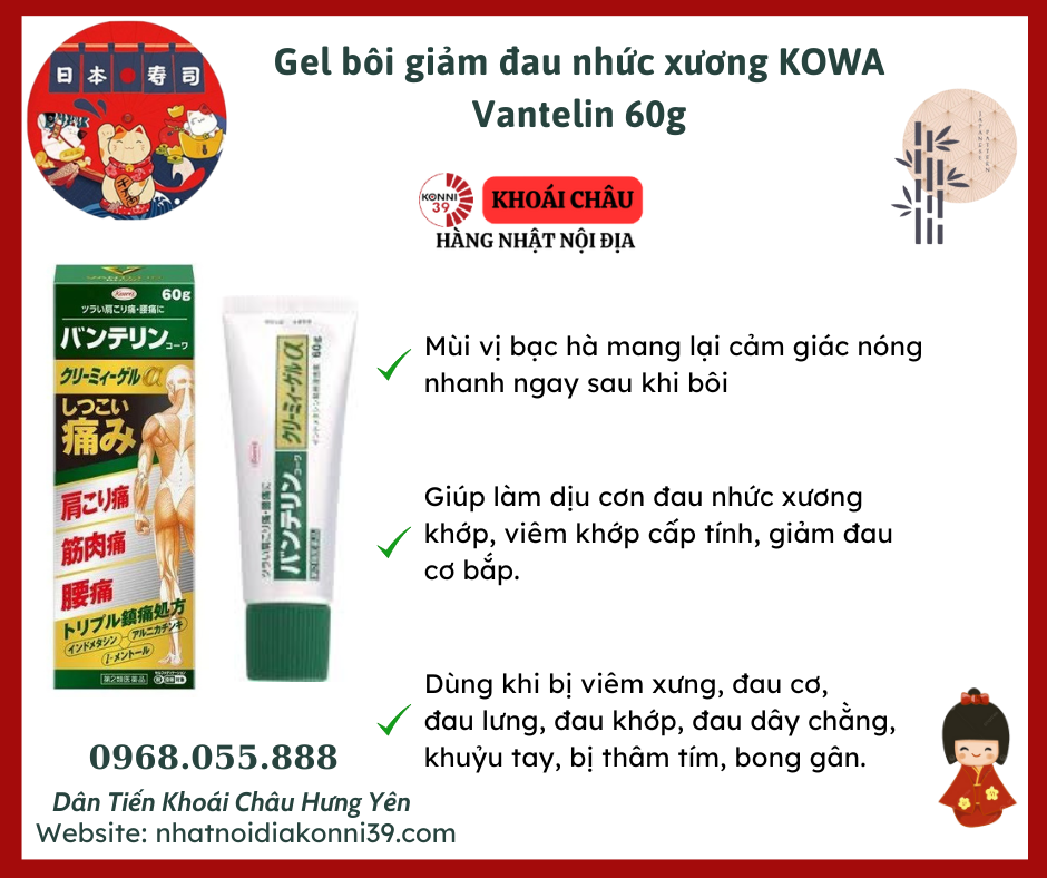 Gel bôi giảm đau nhức xương KOWA Vantelin 60g