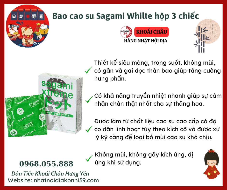 Bao cao su Sagami Whilte hộp 3 chiếc