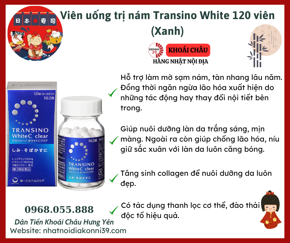Viên uống trị nám Transino white 120 viên (Xanh)