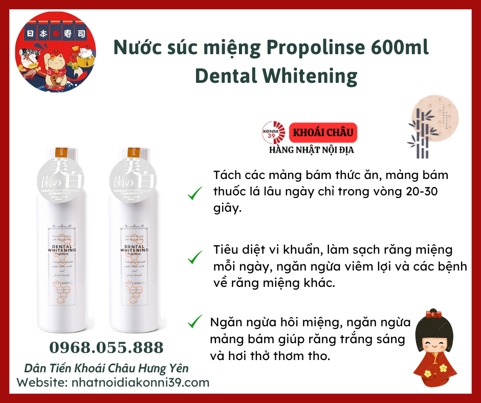 Nước súc miệng Propolinse 600ml - Dental Whitening