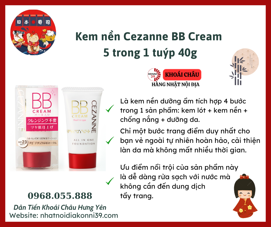 Kem nền Cezanne BB Cream 5 trong 1 tuýp 40g