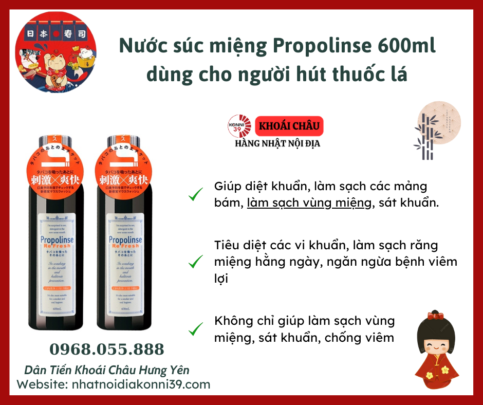 Nước súc miệng Propolinse 600ml - dùng cho người hút thuốc lá