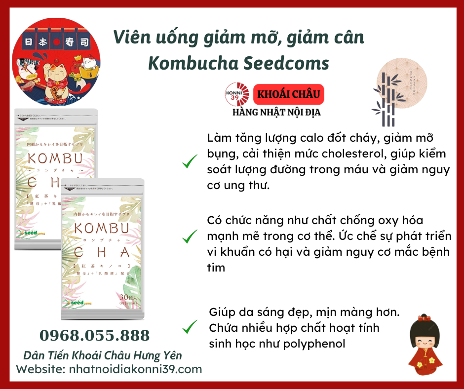 Viên uống giảm mỡ, giảm cân Kombucha Seedcoms