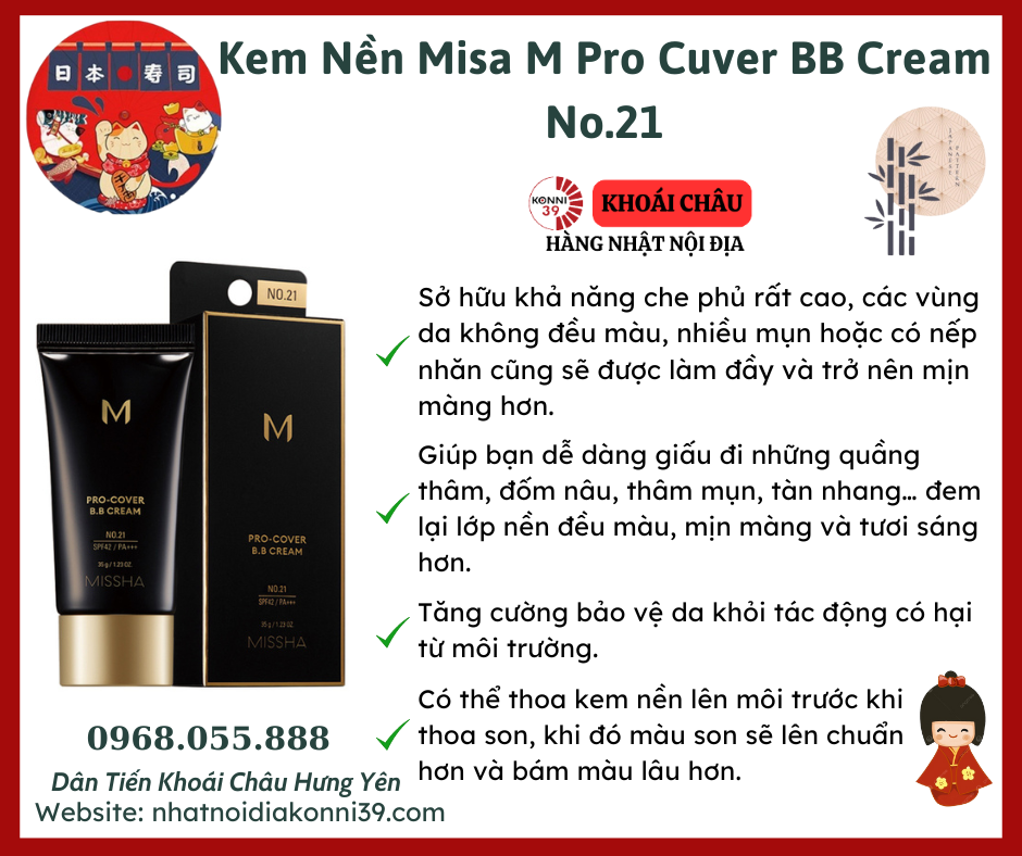 Kem Nền Missha M Pro Cuver BB Cream No.21