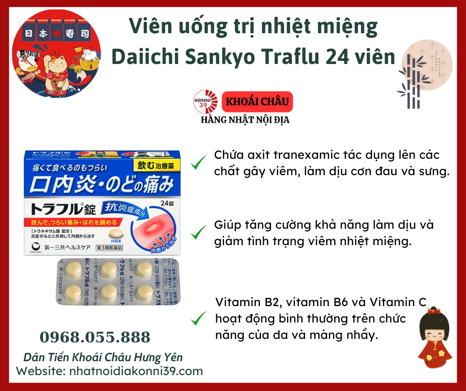 Viên uống trị nhiệt miệng Daiichi Sankyo Traflu 24 viên