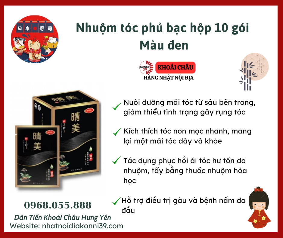 Nhuộm tóc phủ bạc hộp 10 gói - Màu đen