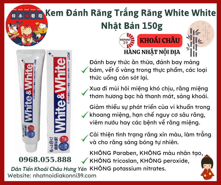 Kem Đánh Răng Trắng Răng White White Nhật Bản 150g