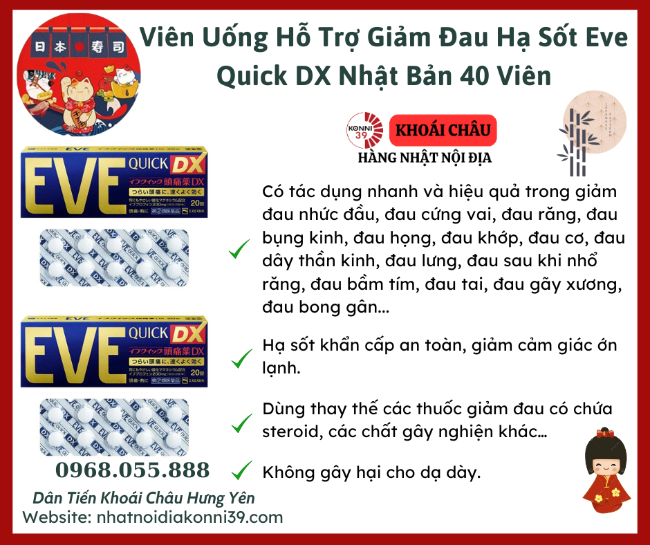 Viên Uống Hỗ Trợ Giảm Đau Hạ Sốt Eve Quick DX Nhật Bản 40 Viên
