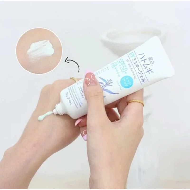 Kem Chống Nắng Kumano Hatomugi SPF50+ PA++++ Nâng Tông, Dưỡng Ẩm 70g - Xanh Bạc Hà