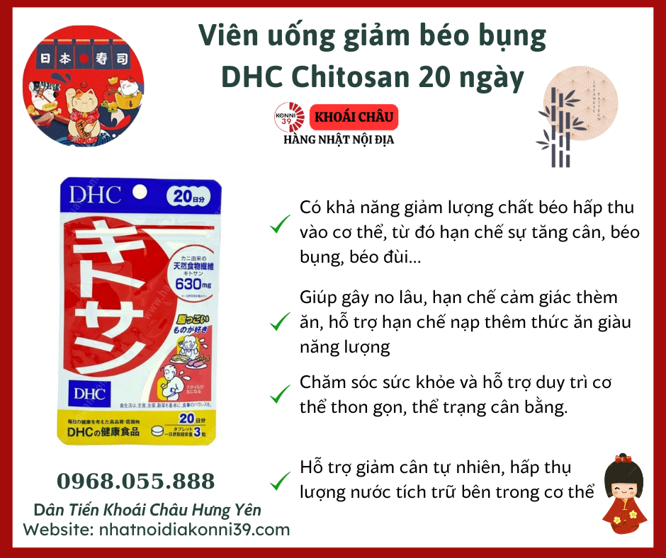 Viên uống giảm béo bụng DHC Chitosan 20 ngày