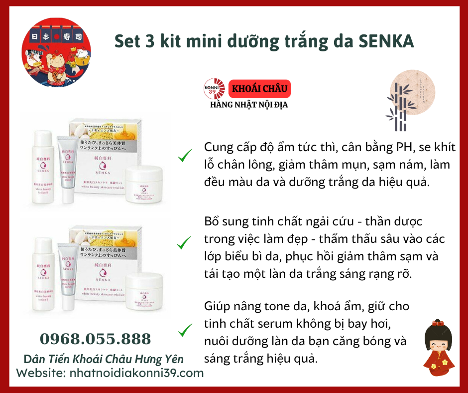 Set 3 kit mini dưỡng trắng da SENKA