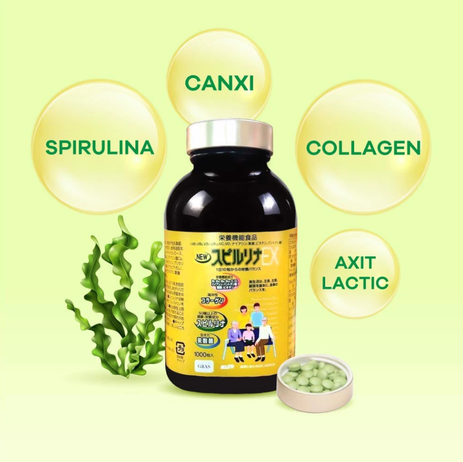 Viên Uống Tảo Vàng Spirulina EX Cao Cấp Set 2 Lọ x 2000 Viên