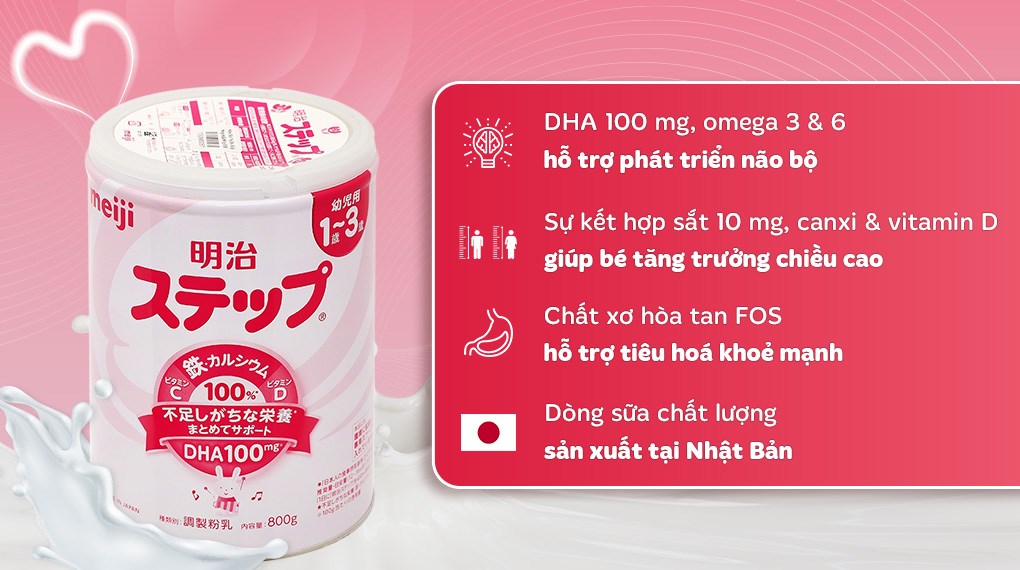 Sữa Meiji 1-3 cho bé từ 1 tuổi đến 3 tuổi lon 800g