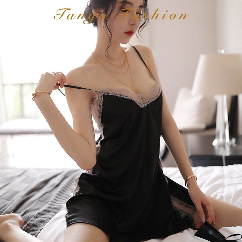 Váy ngủ sexy 2 dây lụa gợi cảm cao cấp  Đầm ngủ lụa phối ren xẻ hông quyến  rủ Đồ mặc nhà dễ thương TANGO FASHION