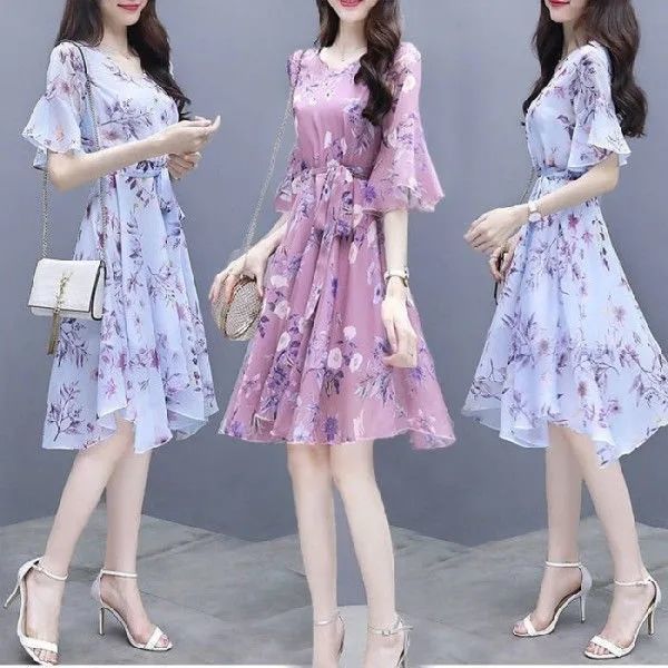 Đầm Voan Hoa Cổ V Xếp Tầng Nữ Tính D030 - Cam Fashion & Design